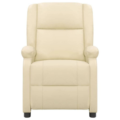 vidaXL Podnoszony fotel masujący, kremowy, skóra naturalna