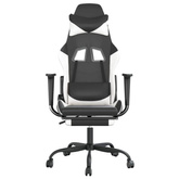 vidaXL Fotel gamingowy z podnóżkiem, czarno-biały, sztuczna skóra model standard