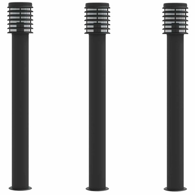 Lampy ogrodowe na słupku, 3 szt., czarne, 110 cm, stal