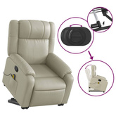 vidaXL Podnoszony fotel masujący, rozkładany, kremowy, ekoskóra