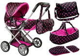 Wózek Dla Lalek Alice Nosidełko Torba Czarno- Różowy