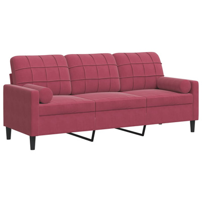 3-osobowa sofa z poduszkami, winna czerwień, 180 cm, aksamit