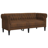 Sofa Chesterfield, dwuosobowa, brązowa, obita tkaniną