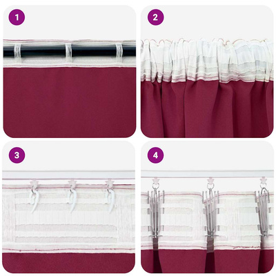 Firany blackout z kółkami 2 pcs Czerwone wino 175 x 140 cm
