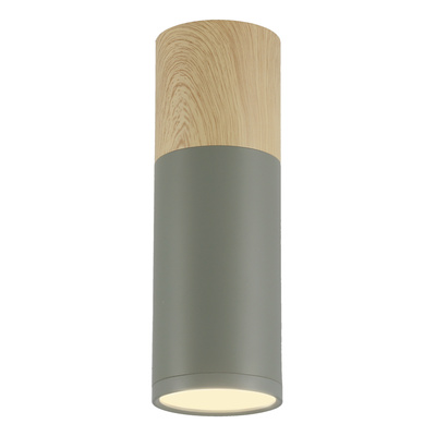 Lampa sufitowa tuba szaro-drewniana natynkowa GU10