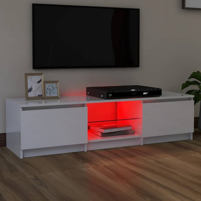 vidaXL Szafka pod TV z LED, biała, wysoki połysk, 140x40x35,5 cm