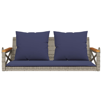 Ławka bujana z poduszkami, szara, 109x62x40 cm, polirattan