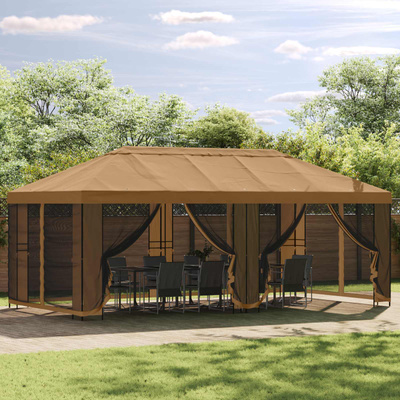 Altana z bokami 6 x 3 m Beżowy Poliester i Stal 190