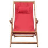vidaXL Składany leżak plażowy, tkanina i drewniana rama, czerwony