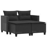 2-osobowa sofa ogrodowa z podnóżkami, czarna, polirattan