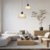 Lampa wisząca Sopra 32 czarno złota z kloszem drucianym nad stół