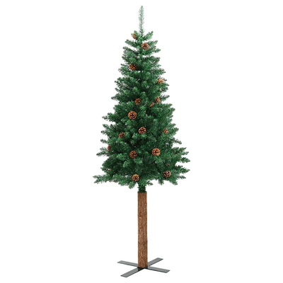 Smukła choinka z drewnem i szyszkami, zielona, 180 cm, PVC