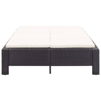 vidaXL 2-osobowy leżak z poduszką, czarny, polirattanowy