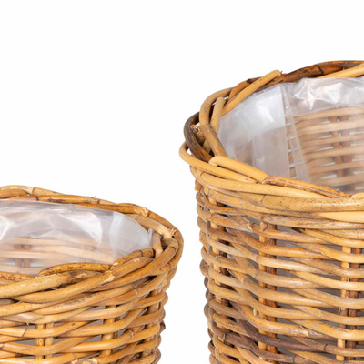 Kosz na rośliny 2 szt. Naturalny Brąz Rattan Kubu