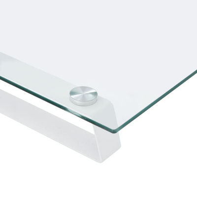 Podstawka pod monitor, biała, 100x20x8 cm, szkło i metal