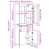 Highboard Czarny Dąb 69,5 x 34 x 180 cm Drewno inżynieryjne