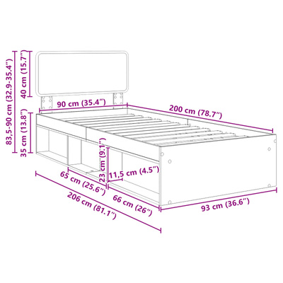 Ramka łóżka Stare drewno 90 x 200 cm Lite drewno sosnowe