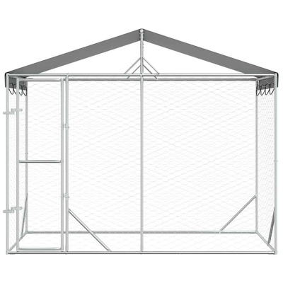vidaXL Kojec dla psa, z dachem, srebrny, 3x1,5x2,5 m, stal