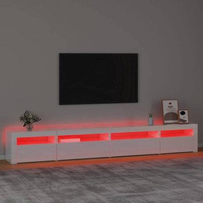 vidaXL Szafka pod TV z oświetleniem LED, biała z połyskiem,270x35x40cm
