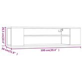 Wisząca szafka pod TV, przydymiony dąb, 100x30x26,5 cm