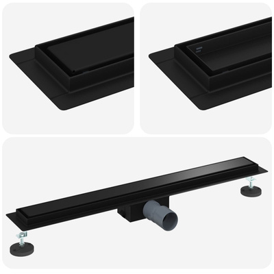 2 w 1 Odwodnienie prysznicowe Czarny 80 cm Stal nierdzewna 304