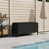 Pufa ogrodowa z poduszką Czarny 80 x 38 x 45 cm Rattan PE