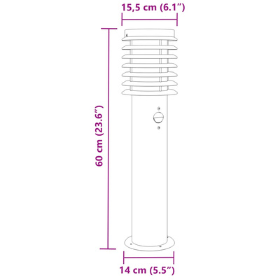 Lampy ogrodowe na słupku, z czujnikiem, 3 szt., srebrne, 60 cm