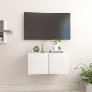 vidaXL Szafka wisząca pod TV, wysoki połysk, biała, 60x30x30 cm