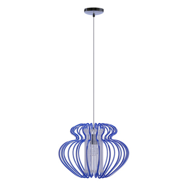Lampa wisząca Imperia niebieska z szerokim kloszem pojedyncza do jadalni E27
