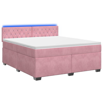 Łóżko Box Spring z materacem i LED różowy 160 x 200 cm Welur