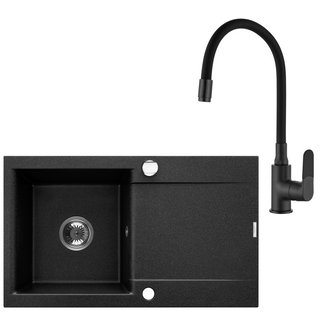Zlewoz granit 1k tesalia w zes z czarną bz joga plus syf chr z dług oc AZ-01-043-SET Invena