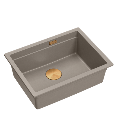 LOGAN 100 GraniteQ zlewozmywak soft taupe 59,5x45,1x21,5 cm 1-komorowy podwieszany z syfonem manualnym miedziany