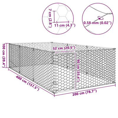 Buda dla psa na zewnątrz z drzwiami 2x4x1 m, ocynkowana stal