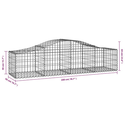 Kosze gabionowe, 14 szt, 200x50x40/60 cm, galwanizowane żelazo