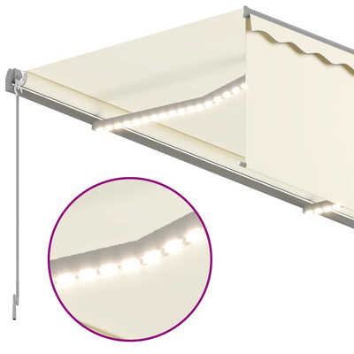 Ręcznie zwijana markiza z zasłoną i LED, 4x3 m, kremowa