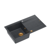 EVAN 111 GraniteQ zlewozmywak z syfonem i zaślepką 1-komorowy z/o (860x500x210) black diamond / elementy miedziane
