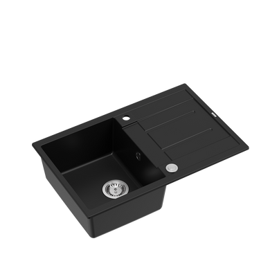 MORGAN 111 GraniteQ zlewozmywak pure carbon z syfonem Push To Open 1-komorowy z/o / elementy stal szlachetna