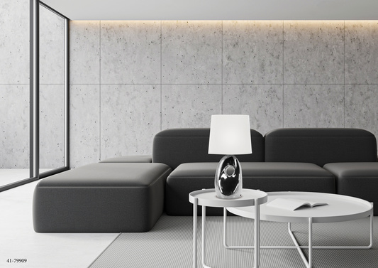 Lampka nocna Hierro ceramiczna biało-srebrna z abażurem E27