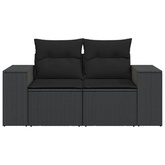 Sofa ogrodowa z poduszkami, 2-osobowa, czarna, z polirattanu