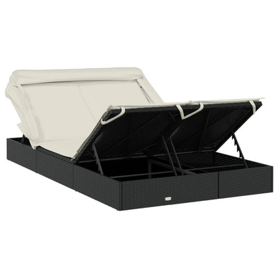 Leżak 2-os., składany dach, czarny, 213x118x97 cm, polirattan vidaXL