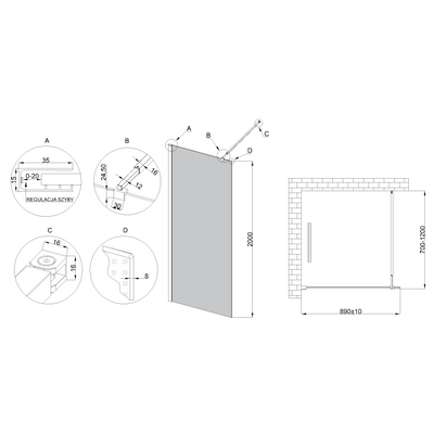 KABINA WALK-IN II INVENA TREND 100X200CM GRAFIT 8MM SHINY-GLASS CZARNY