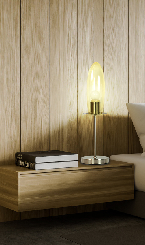 Lampka nocna Melot szklana żółty klosz srebrna podstawka E27