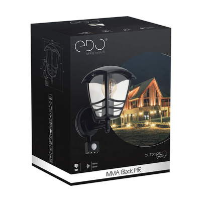 Ogrodowa oprawa elewacyjna kinkiet  z czujnikiem ruchu IMMA BLACK SENSOR E27 czarny IP44 EDO777381 EDO Solutions