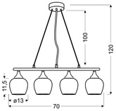 Lampa wisząca regulowana chrom 3D szklany klosz Sirius Candellux 34-59628