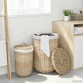 Kosz na pranie z pokrywą 2 pcs Naturalna szarość Rattan Kubu