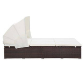 vidaXL 2-osobowy leżak z poduszką, polirattan, brązowy