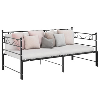 Sofa z wysuwaną ramą łóżka, czarna, metalowa, 90x200 cm wariant 5