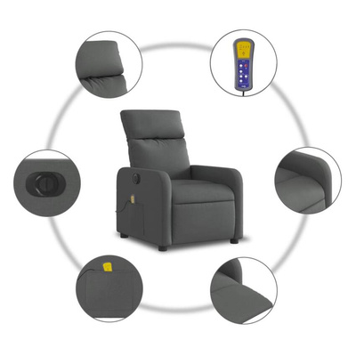 vidaXL Rozkładany fotel masujący, elektryczny, ciemnoszary, tkanina