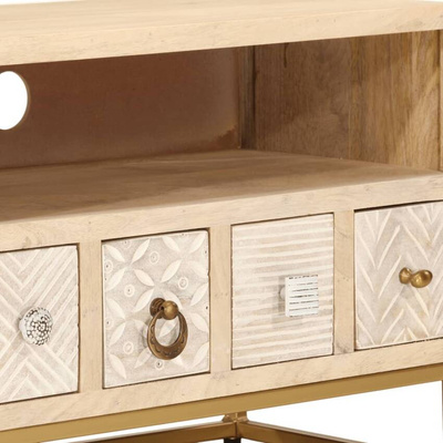 vidaXL Szafka pod TV, 110x30x40 cm, lite drewno mango i żelazo