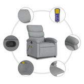 vidaXL Rozkładany fotel masujący, jasnoszary, obity tkaniną